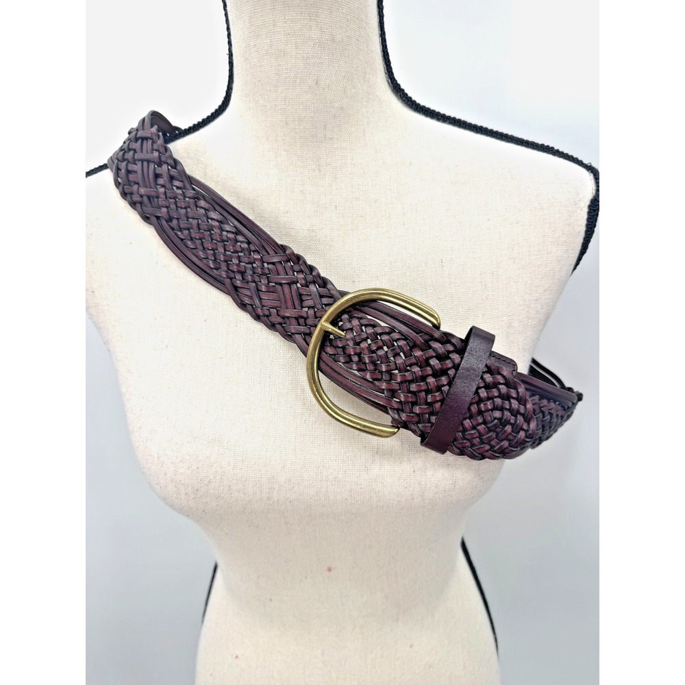 Retro Boho Braided Bonded Leather Belt Medium Cognac Vintage Style 2 x 40" Long
